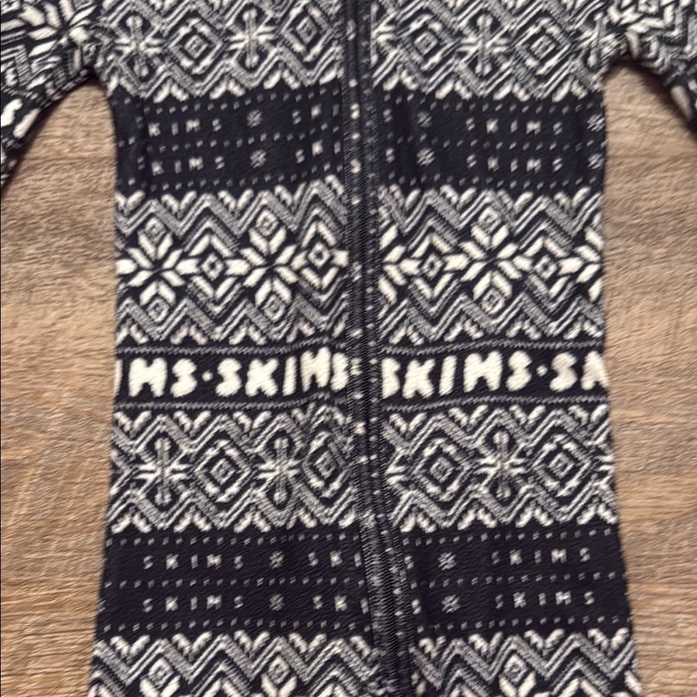 SKIMS Logo Plush Pointelle Footless Romper in Black Fair Isle Print - Picture 5 of 12